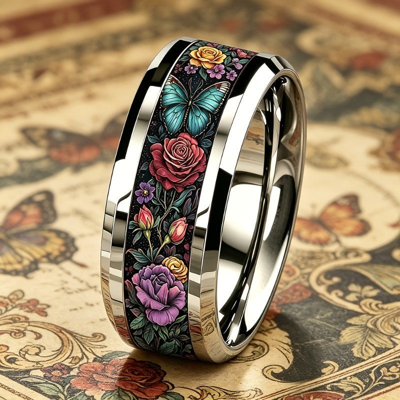 Blue Butterfly & Rose Ring