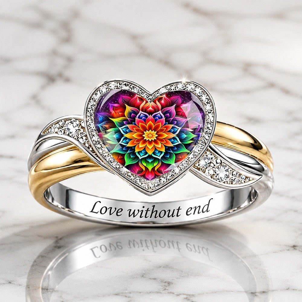 Colorful Mandala Heart Ring