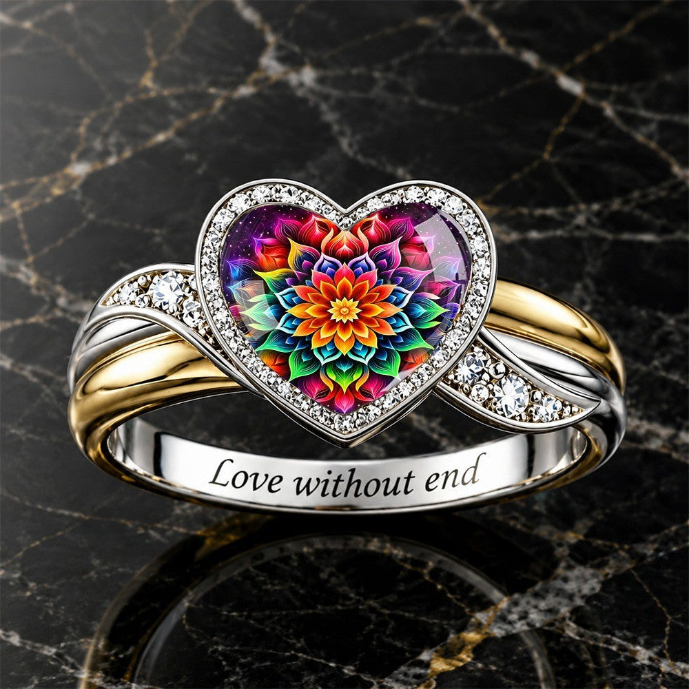 Colorful Mandala Heart Ring