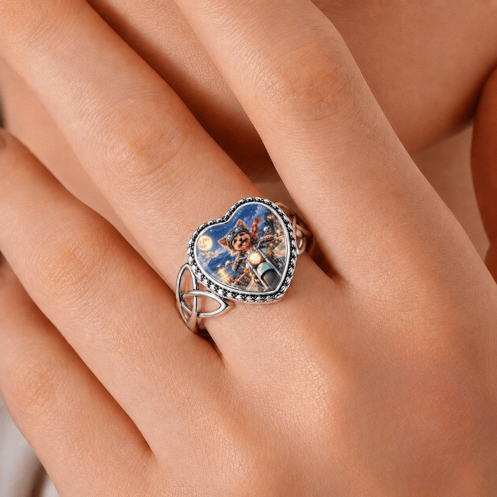 Yorkie Motorcycle Heart Ring
