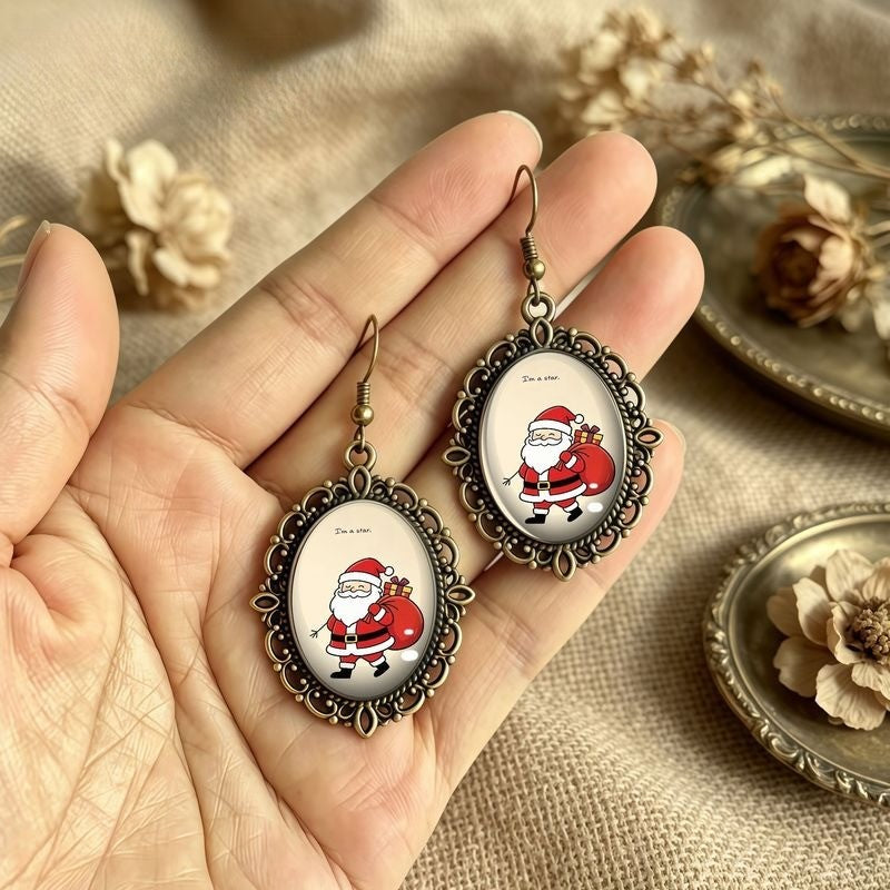 Santa Claus Oval Dangle Earrings