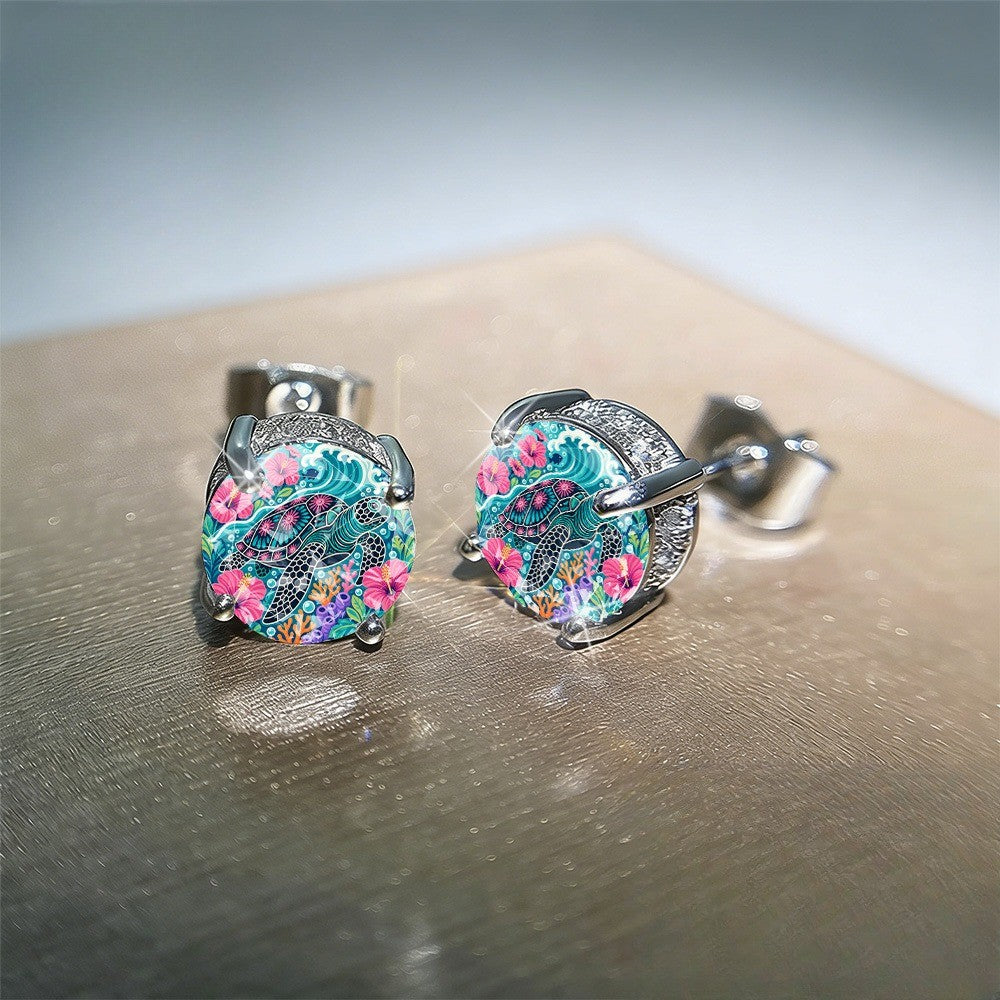 Colorful Sea Turtle Stud Earrings