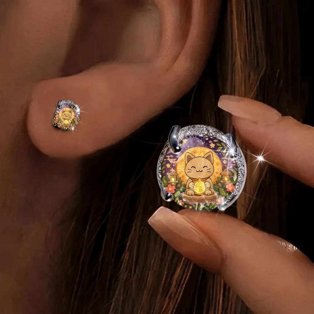 Lantern Cat Glass Stud Earrings