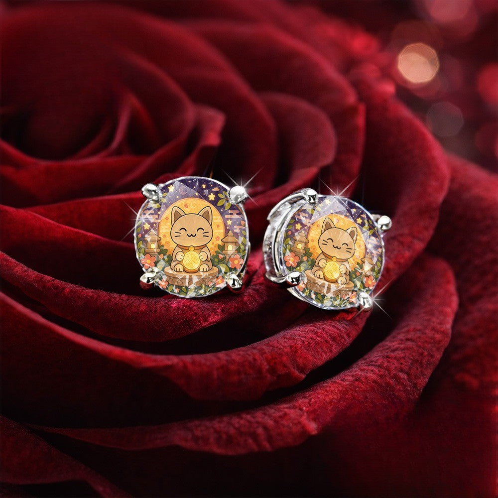 Lantern Cat Glass Stud Earrings