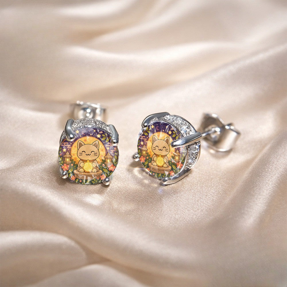 Lantern Cat Glass Stud Earrings