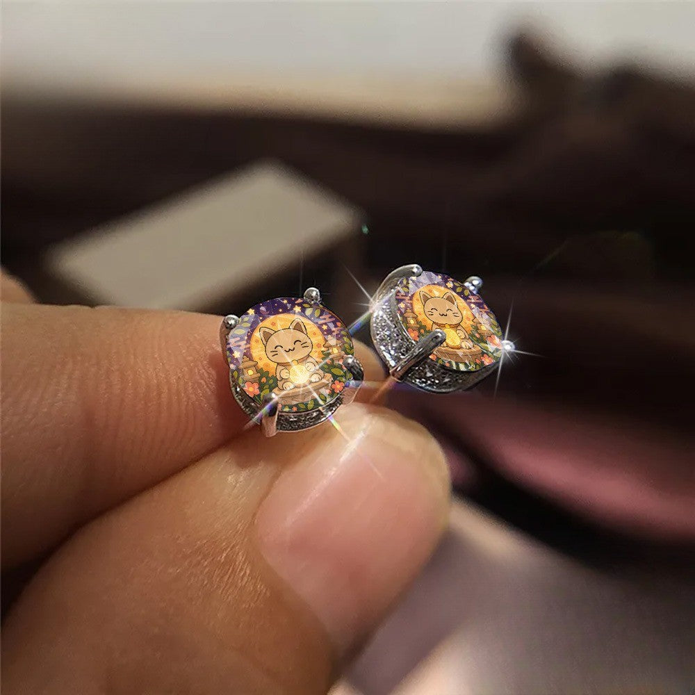 Lantern Cat Glass Stud Earrings