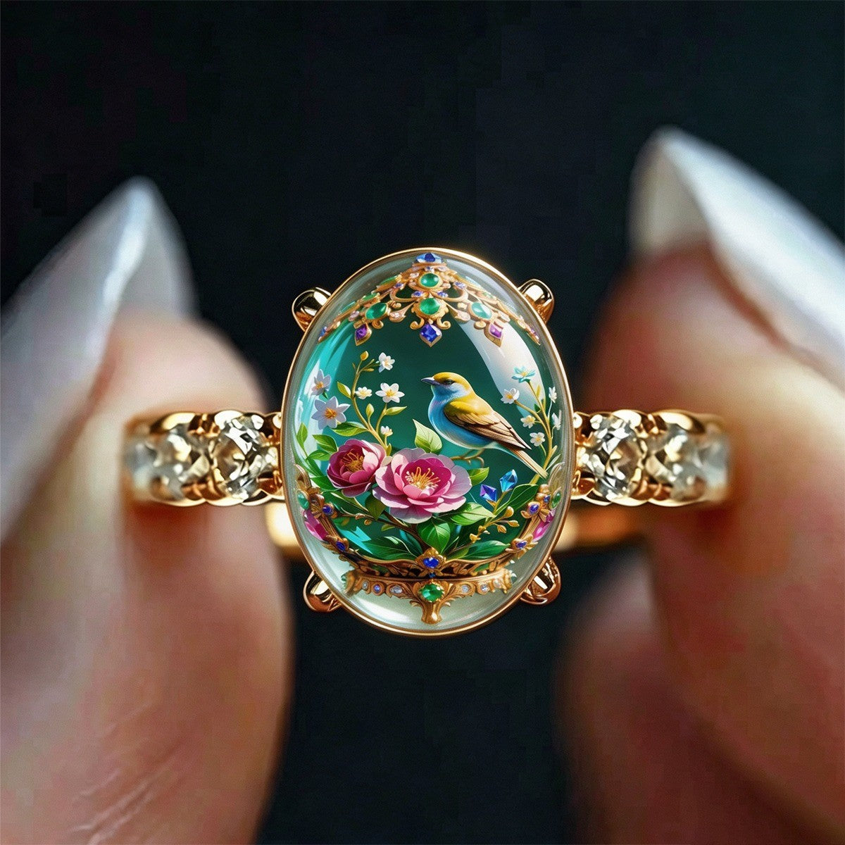 Floral Bird Dome Ring