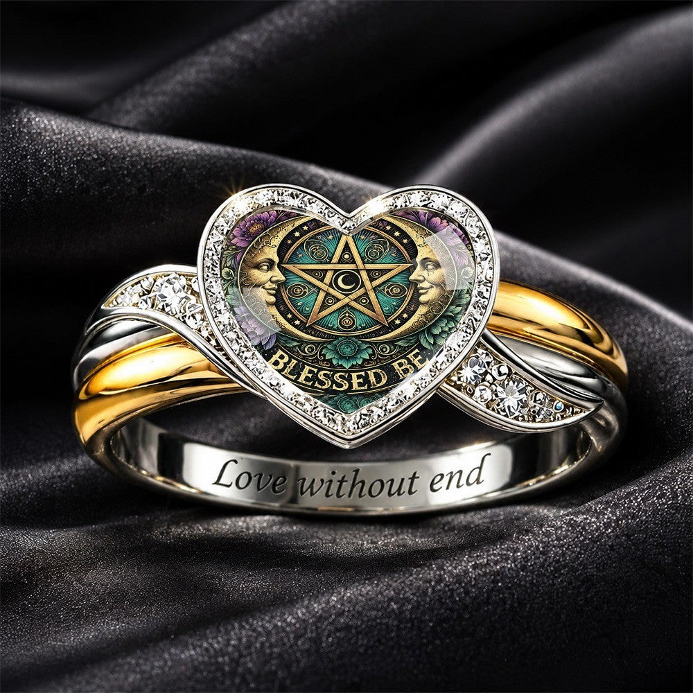 Blessed Be Pentagram Heart Ring
