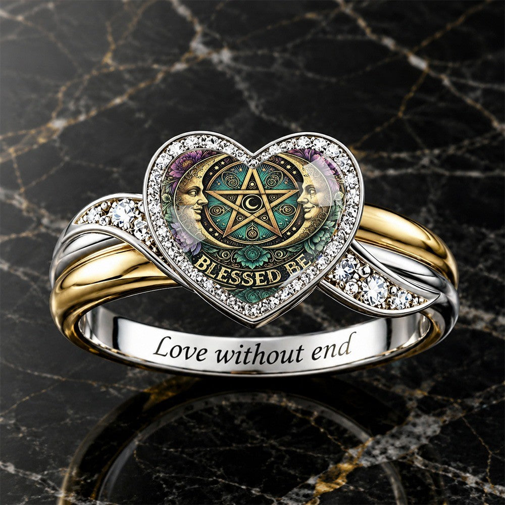Blessed Be Pentagram Heart Ring