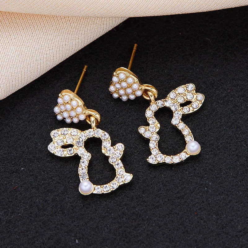 Pave Bunny Pearl Drop Earrings