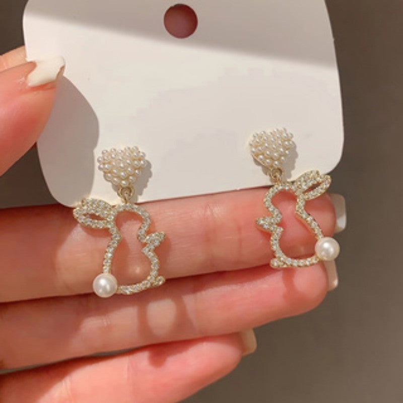 Pave Bunny Pearl Drop Earrings