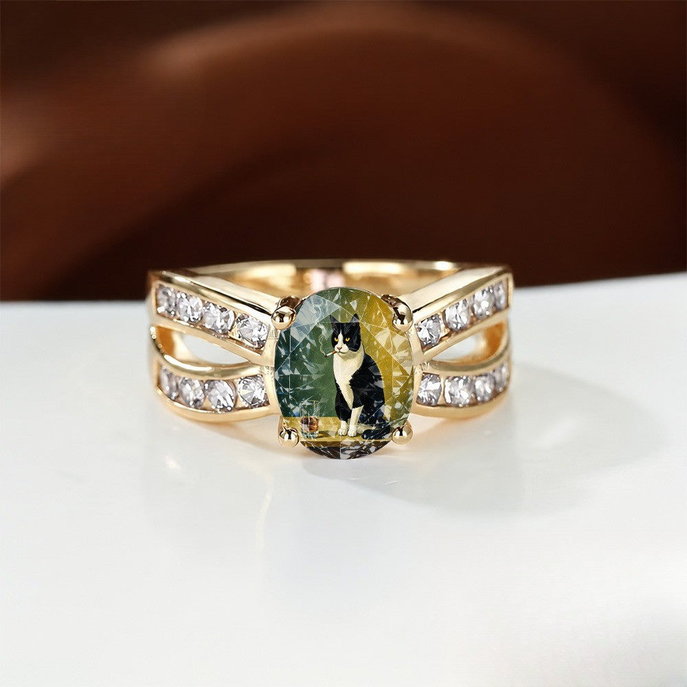 Cat Crystal Statement Ring