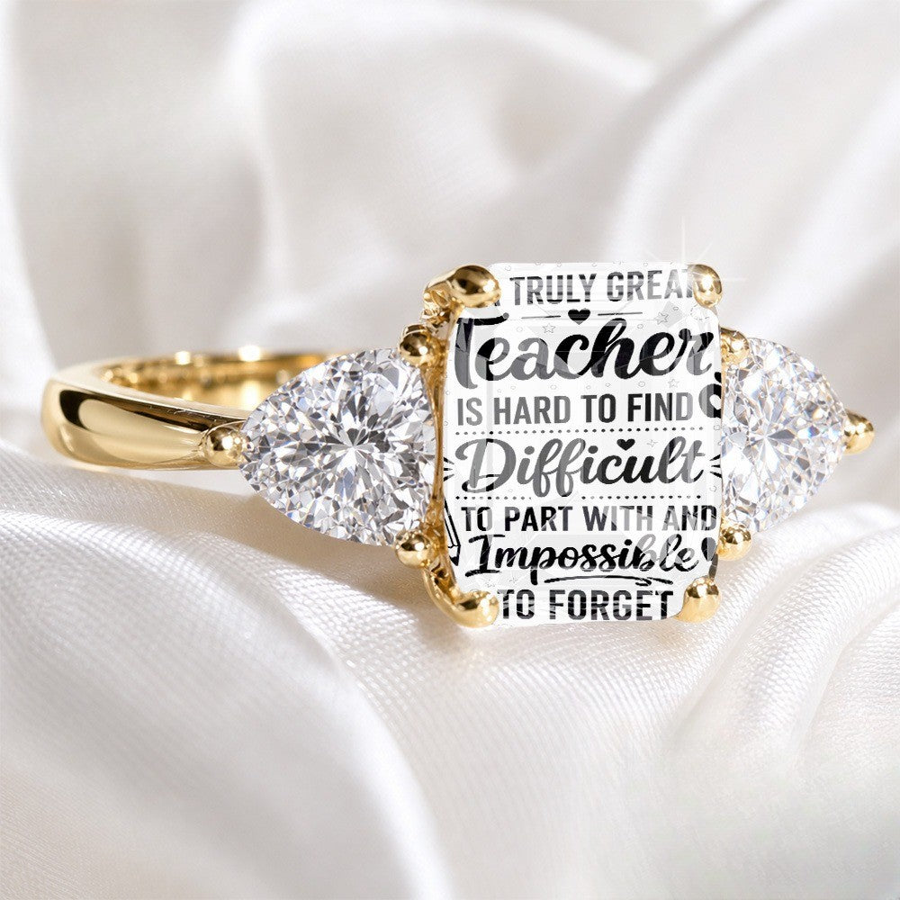 Teacher Quote Three-Stone Ring