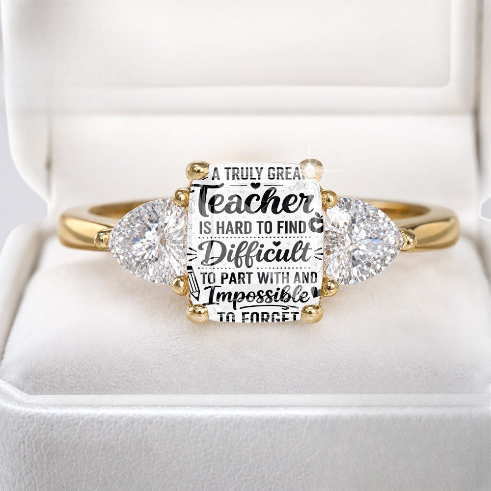Teacher Quote Three-Stone Ring