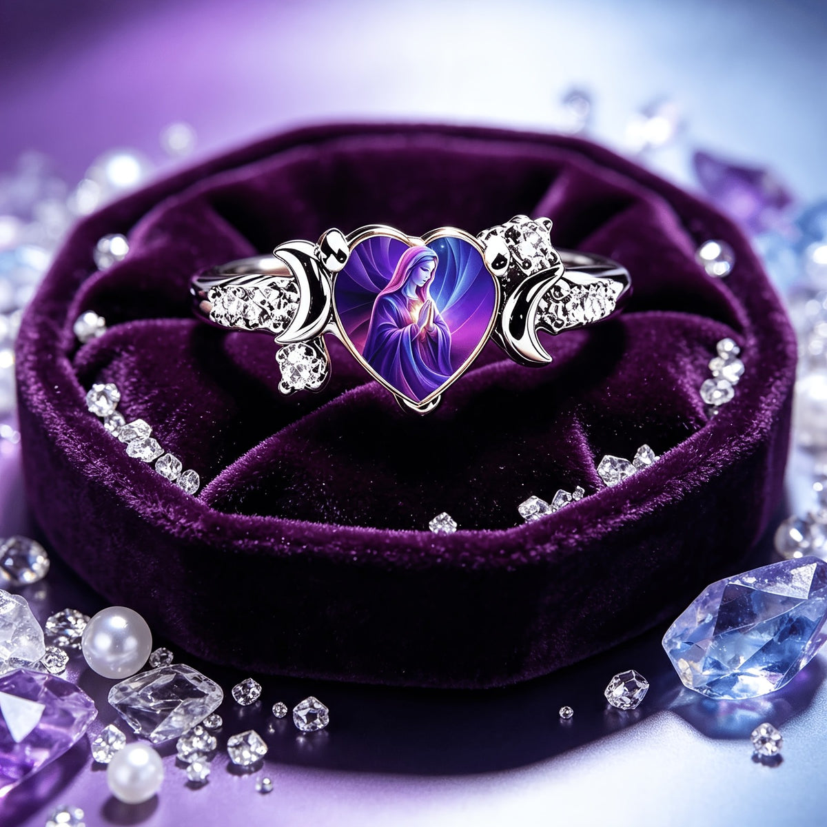 Praying Virgin Mary Heart Ring