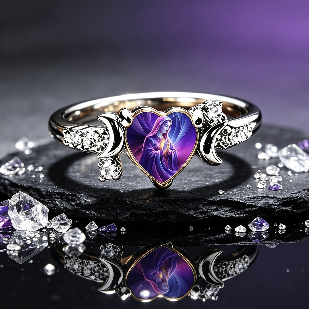 Praying Virgin Mary Heart Ring