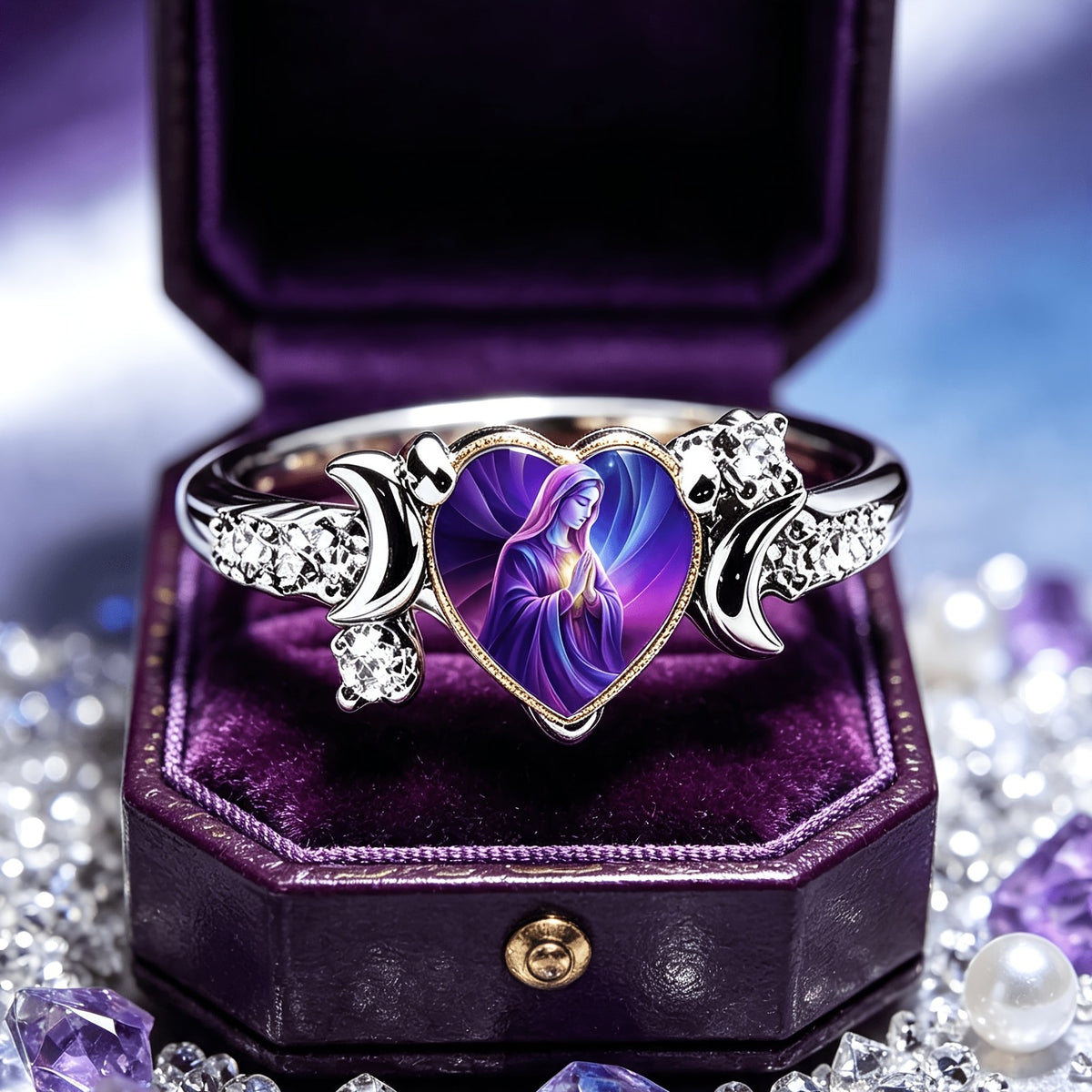 Praying Virgin Mary Heart Ring