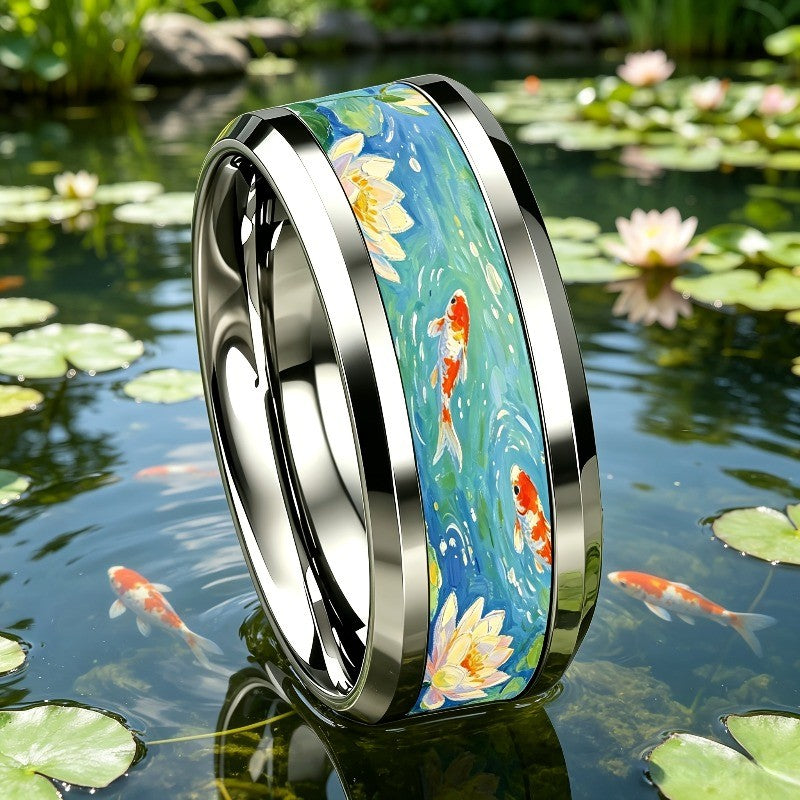 Koi Pond Oil Painting Ring