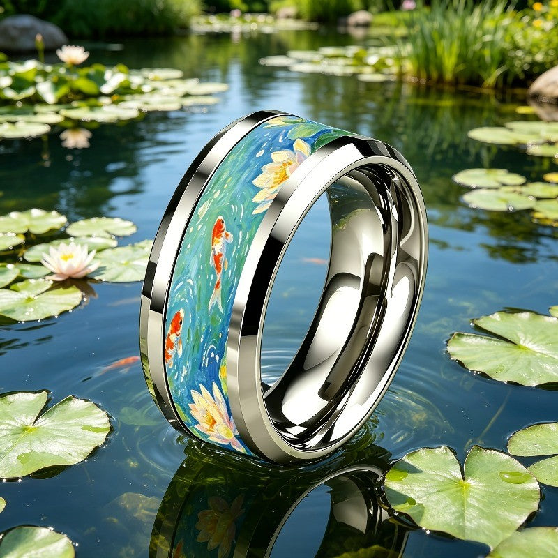 Koi Pond Oil Painting Ring