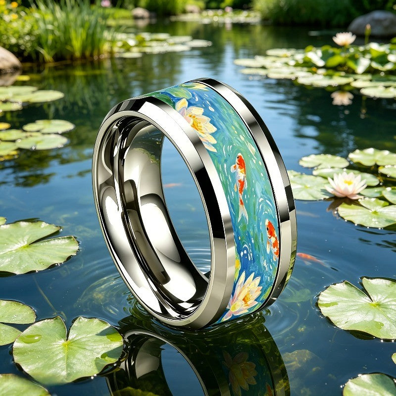 Koi Pond Oil Painting Ring
