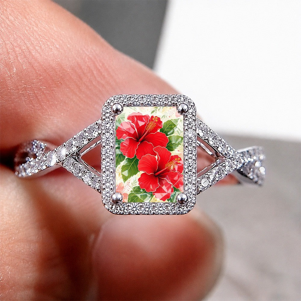 Red Hibiscus Square Ring