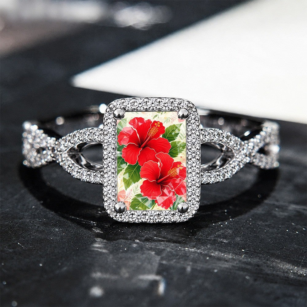 Red Hibiscus Square Ring