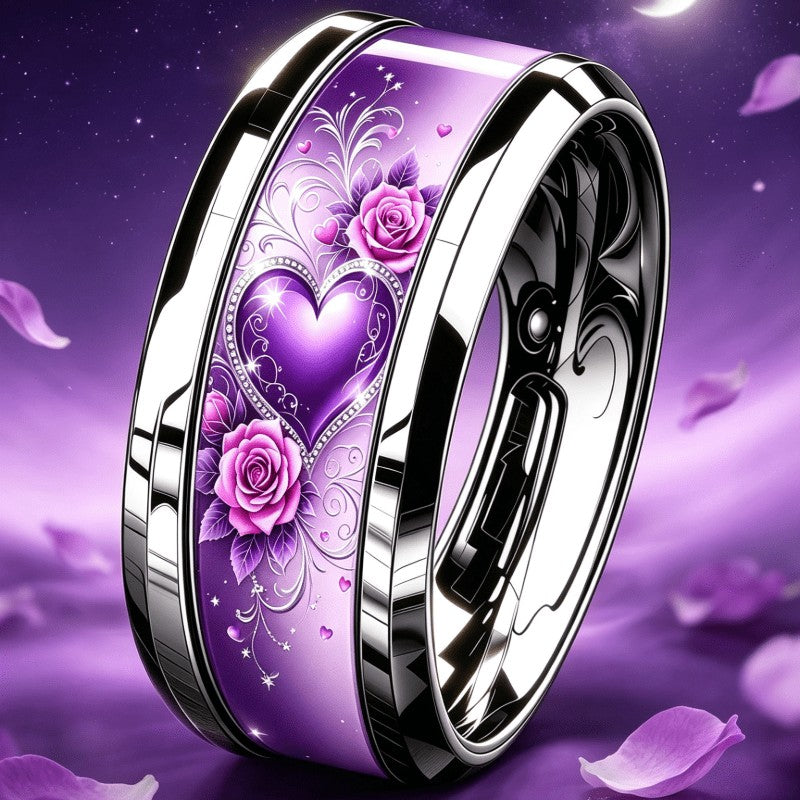 Purple Heart & Rose Band Ring