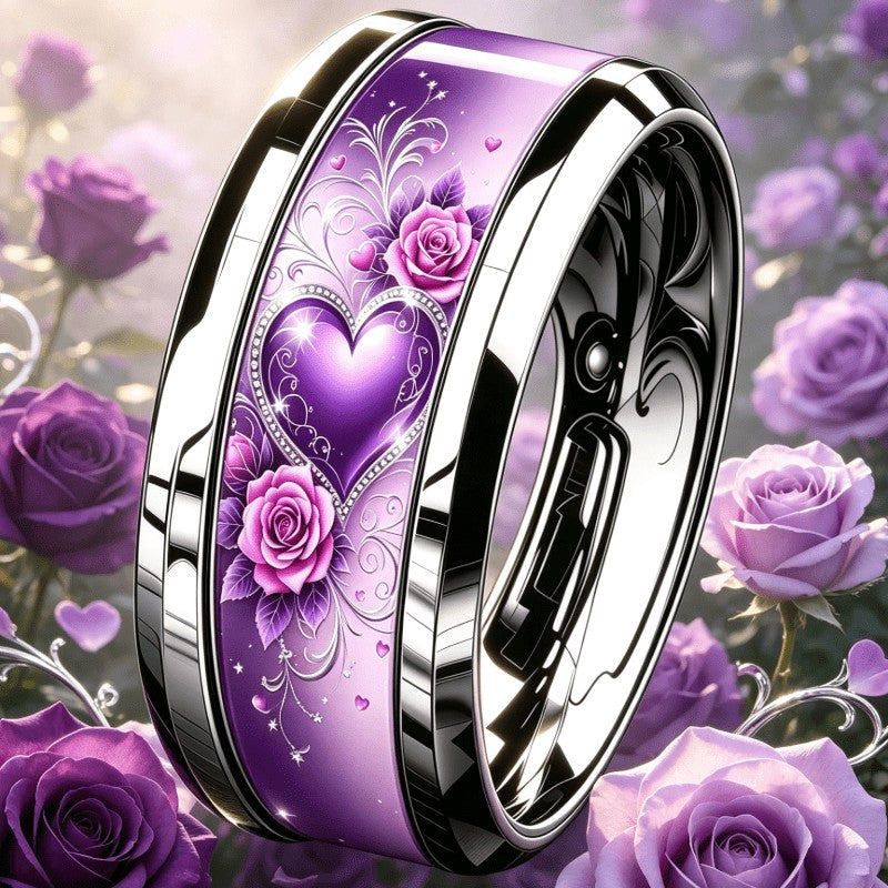 Purple Heart & Rose Band Ring