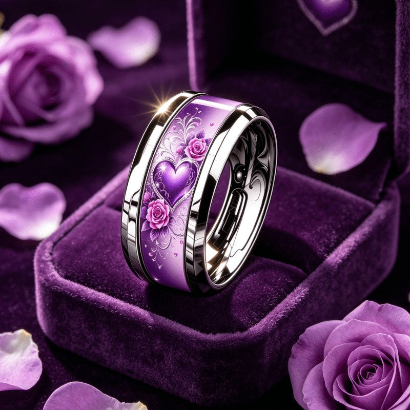 Purple Heart & Rose Band Ring