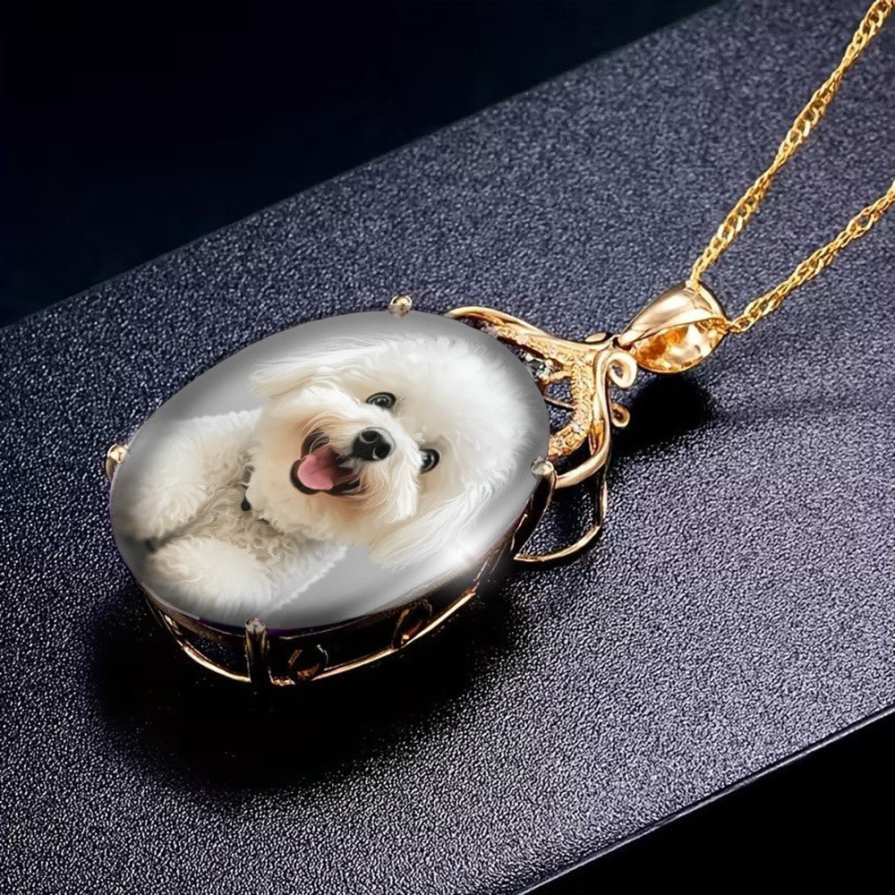 Smiling Dog Portrait Pendant Necklace