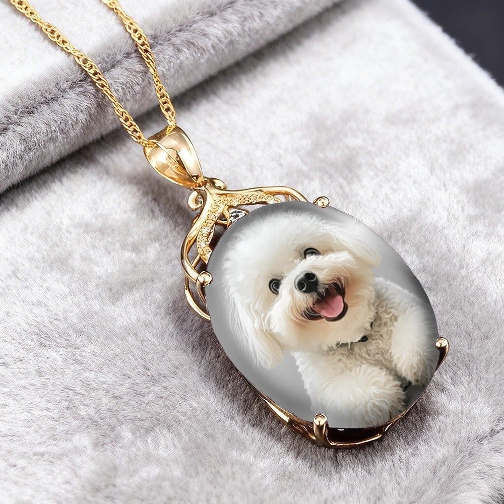 Smiling Dog Portrait Pendant Necklace
