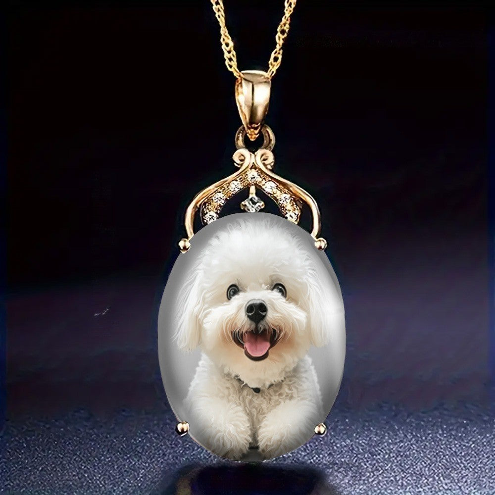 Smiling Dog Portrait Pendant Necklace