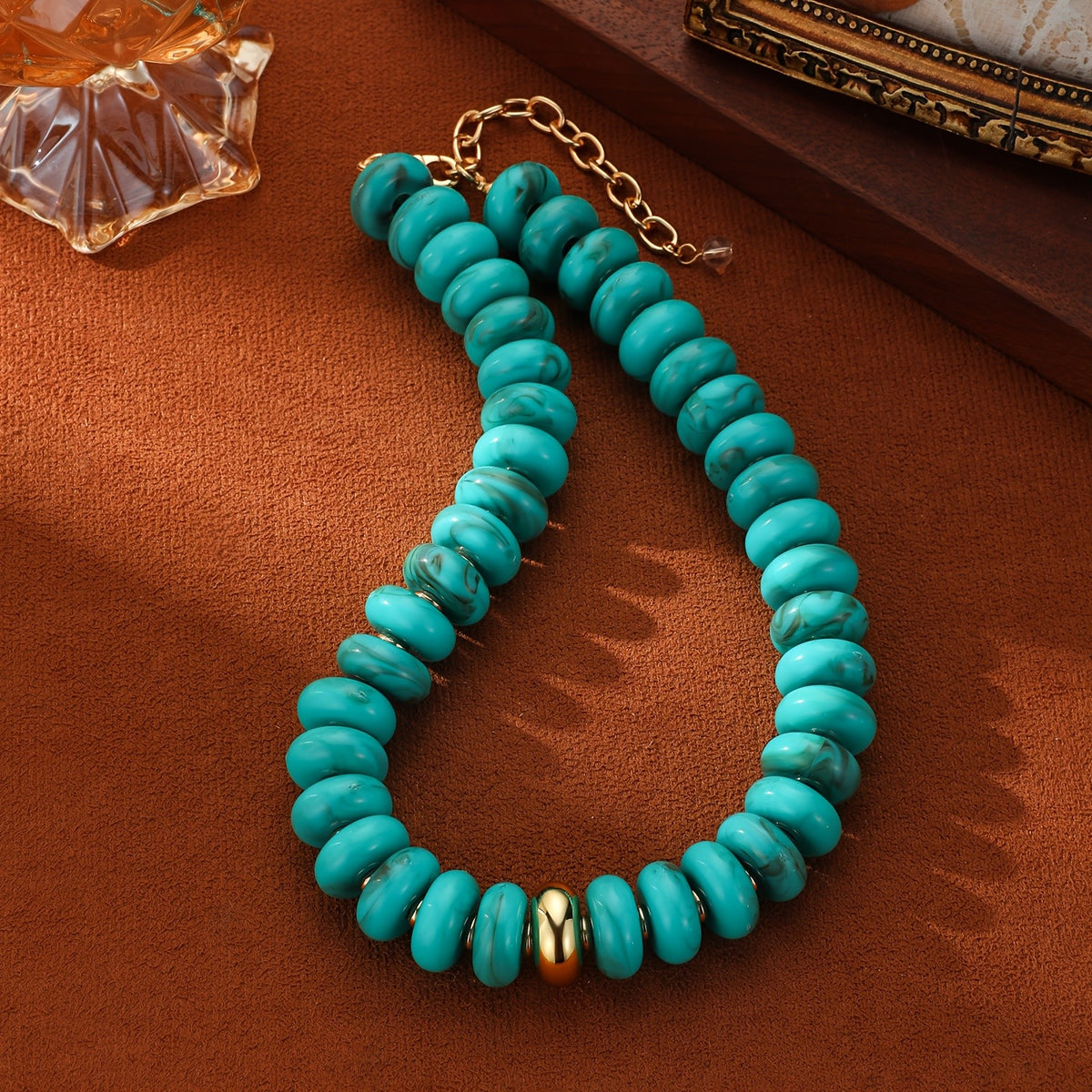 Turquoise Marbled Disc Necklace