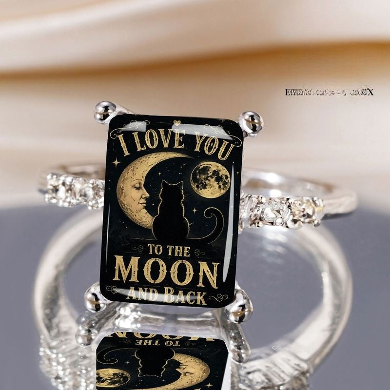 Moon Cat Love Quote Ring