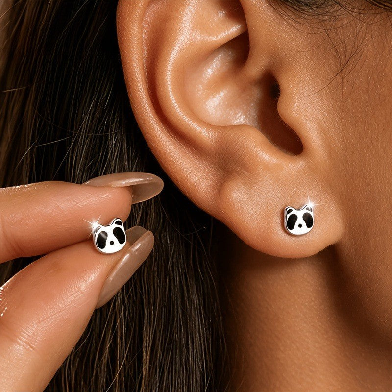 Panda Face Stud Earrings