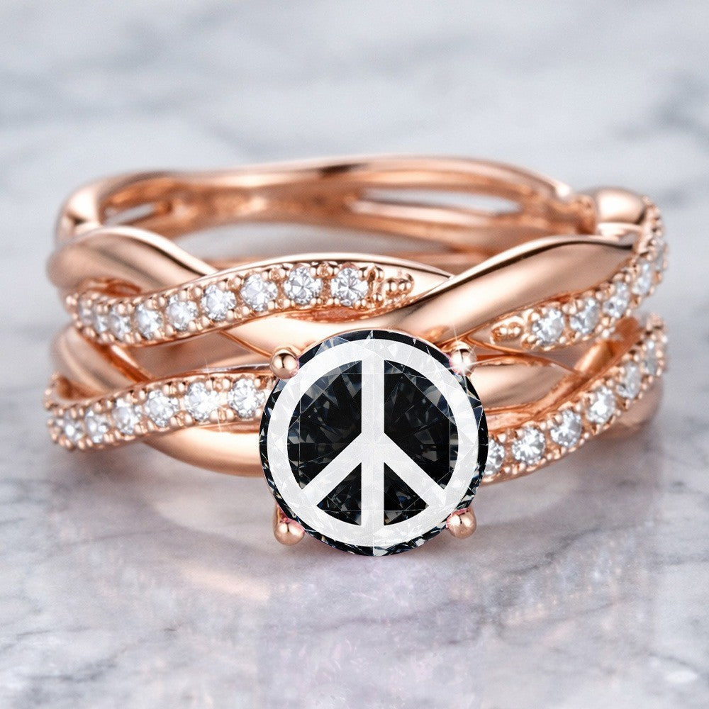 Black Crystal Peace Sign Ring