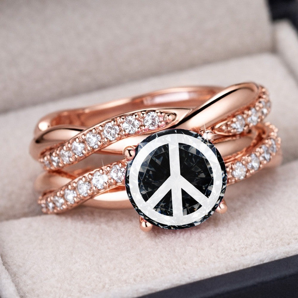 Black Crystal Peace Sign Ring