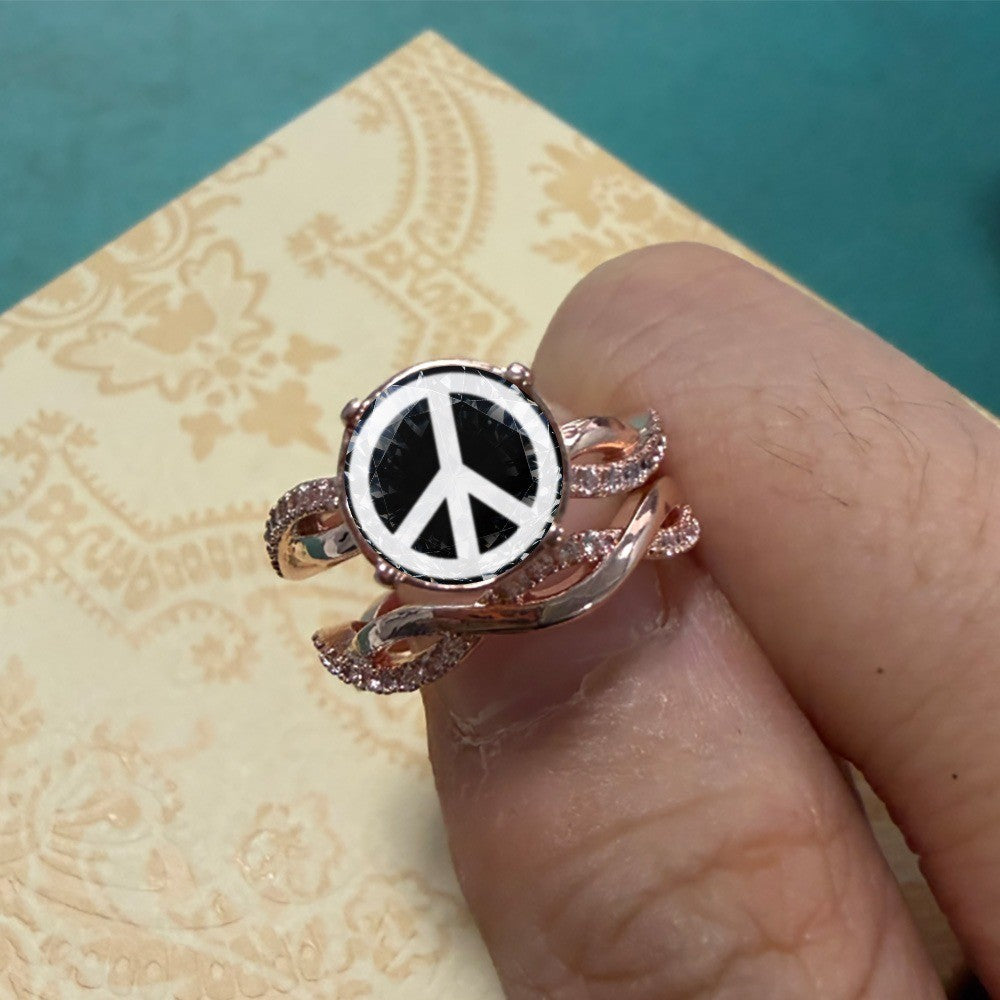 Black Crystal Peace Sign Ring