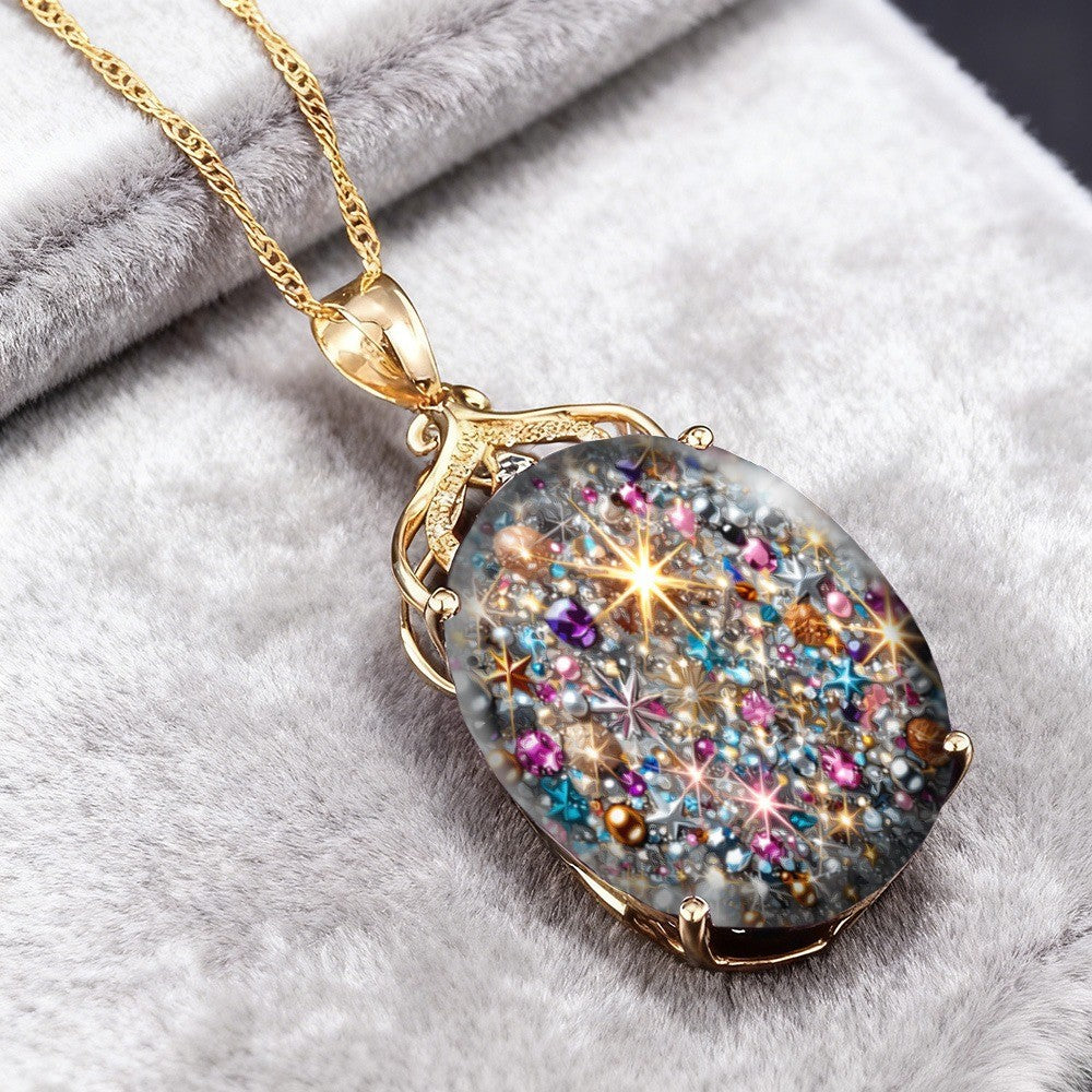 Multicolor Crystal Starburst Oval Necklace