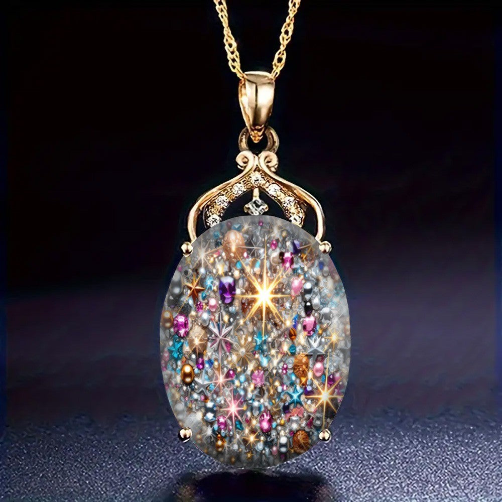 Multicolor Crystal Starburst Oval Necklace