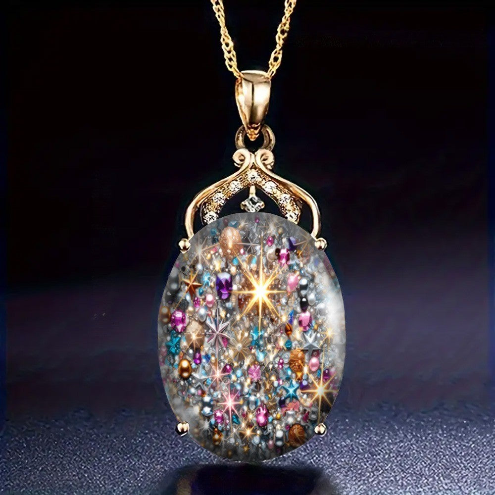 Multicolor Crystal Starburst Oval Necklace