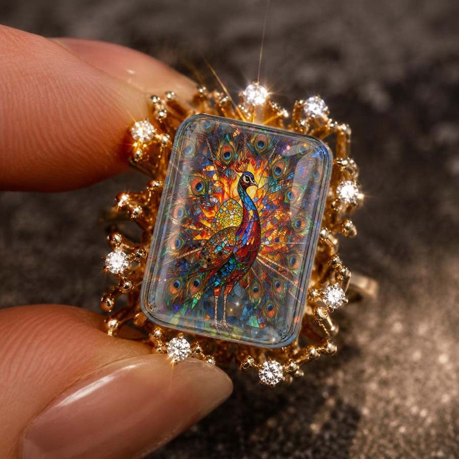 Iridescent Peacock Square Ring