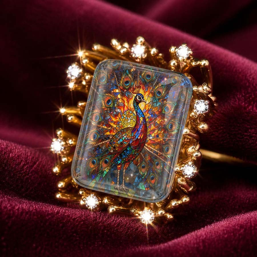 Iridescent Peacock Square Ring