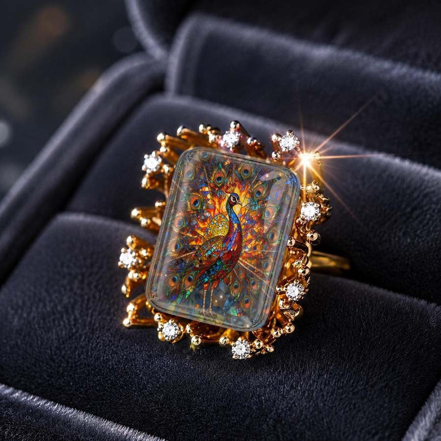 Iridescent Peacock Square Ring