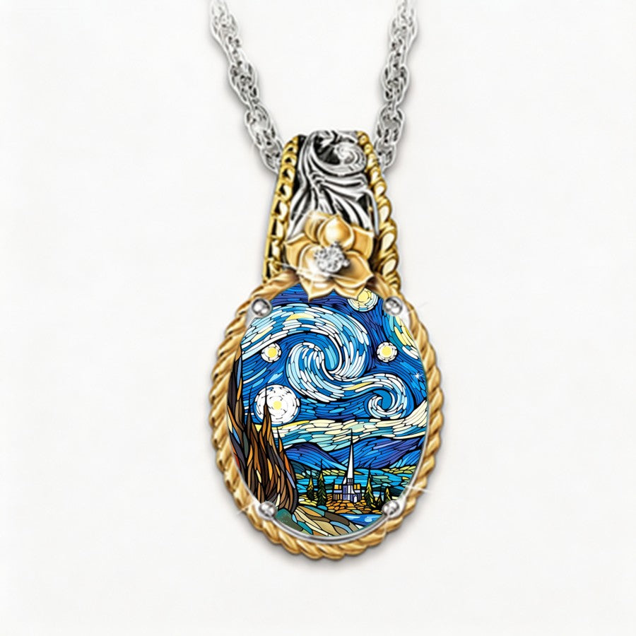 Swirling Sky & Rose Pendant Necklace
