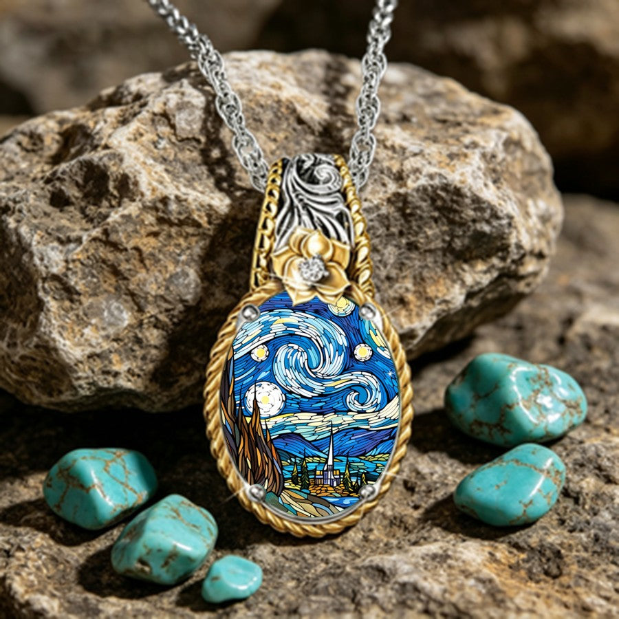 Swirling Sky & Rose Pendant Necklace