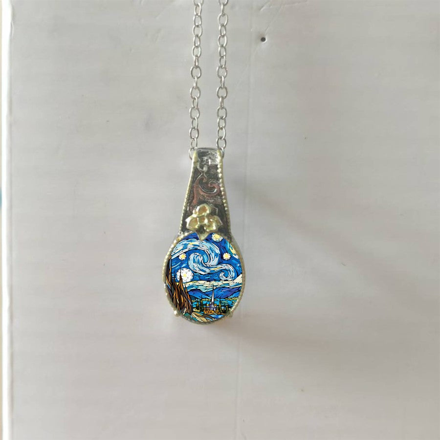 Swirling Sky & Rose Pendant Necklace