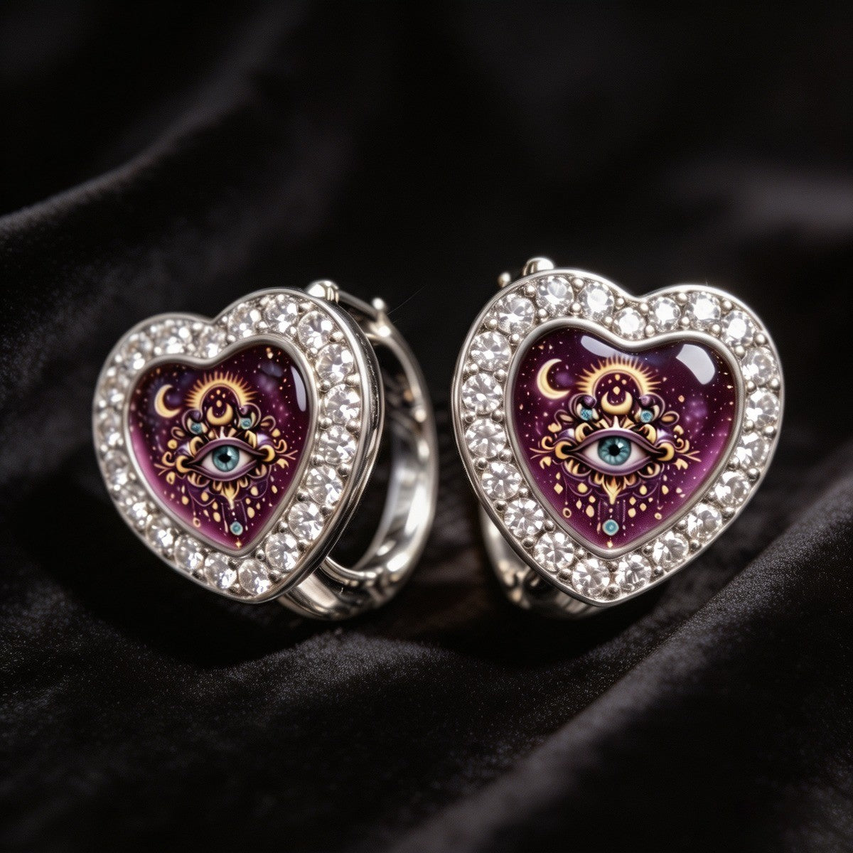 Mystic Eye Heart Huggie Earrings