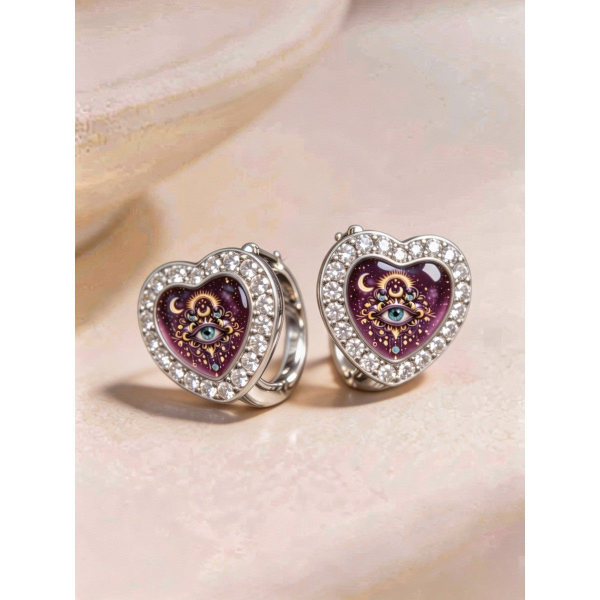 Mystic Eye Heart Huggie Earrings