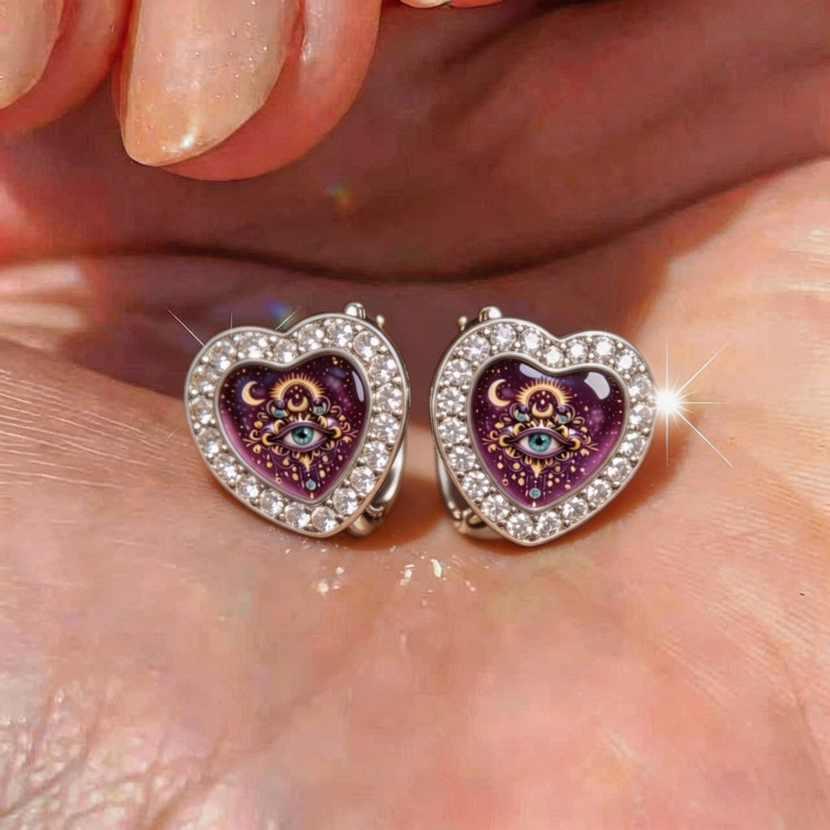 Mystic Eye Heart Huggie Earrings
